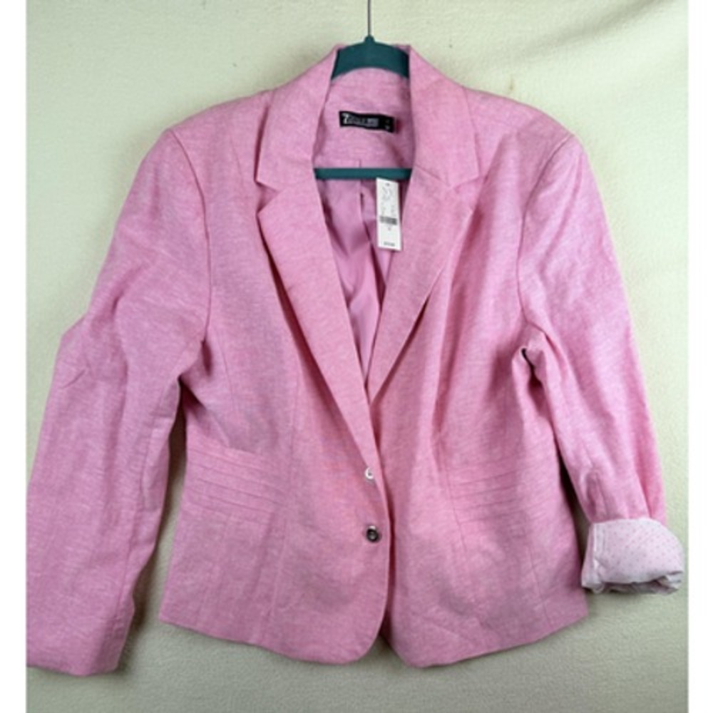 New York & Company 7th Avenue Blazer Jacket Womens 18 Pink Linen Lined Tailored